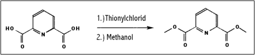 Die betrachtete Reaktion: Veresterung von Pyridin-1,6-dicarbonsäure in zwei Schritten.