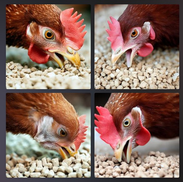 KI-generierte Bilder von pickenden Hühnerköpfen mit Nasenlöchern wie ein Geier und seltsamer Kamm-Anatomie.